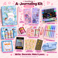 Premium A — Journaling Kit: labelled bundle contents. Colours and designs shown are examples.