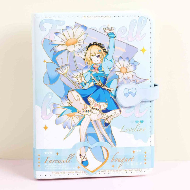 Kawaii PU Leather A6 Blue Cartoon Girl Portable Magnetic Buckle Notebook, Kawai Notebooks