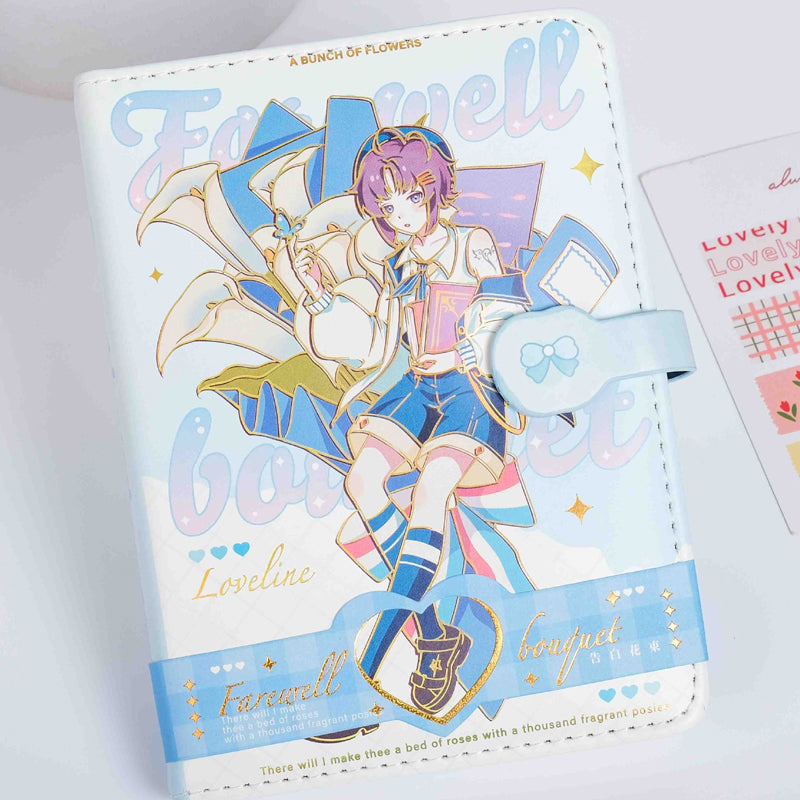 Kawaii PU Leather A6 Navy Cartoon Girl Portable Magnetic Buckle Notebook