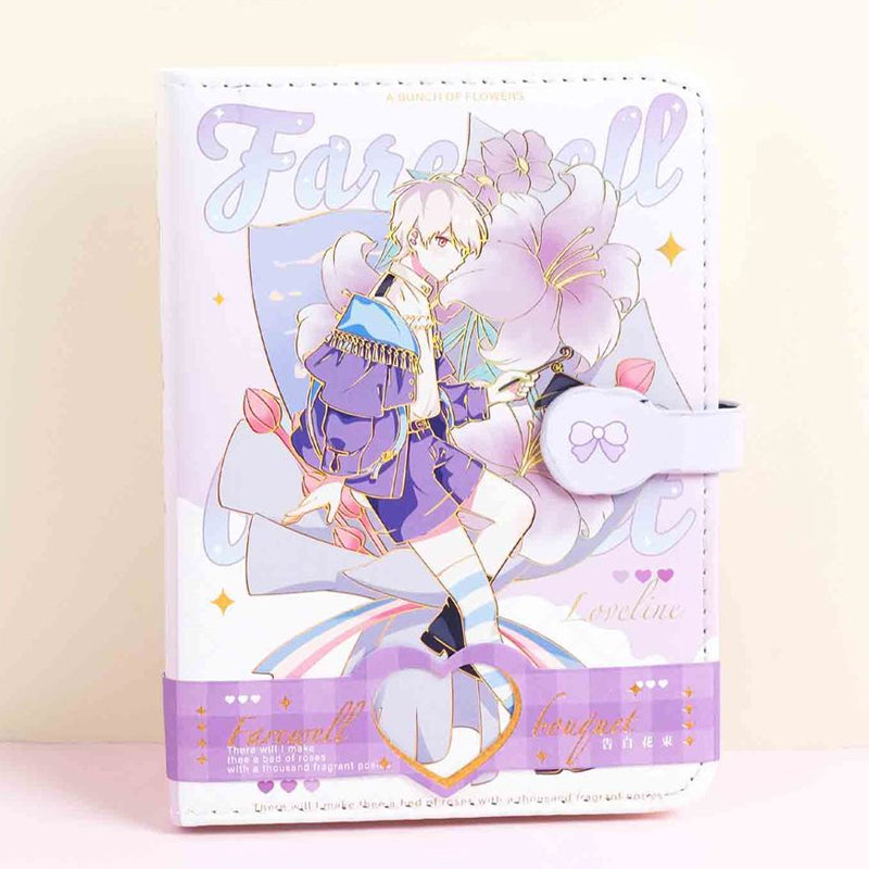 Kawaii PU Leather A6 Purple Cartoon Girl Portable Magnetic Buckle Notebook, Kawai Notebooks