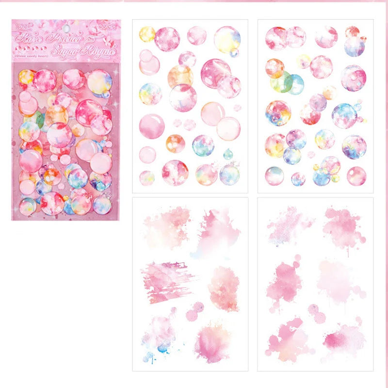 Glass Candy Heart PET Stickers – Waterproof DIY Journal Set