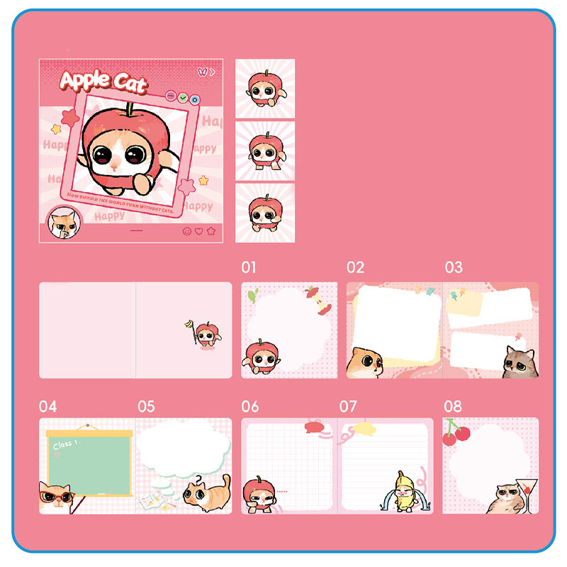 Apple Cat student notes with pastel writing pages for journaling and school notes