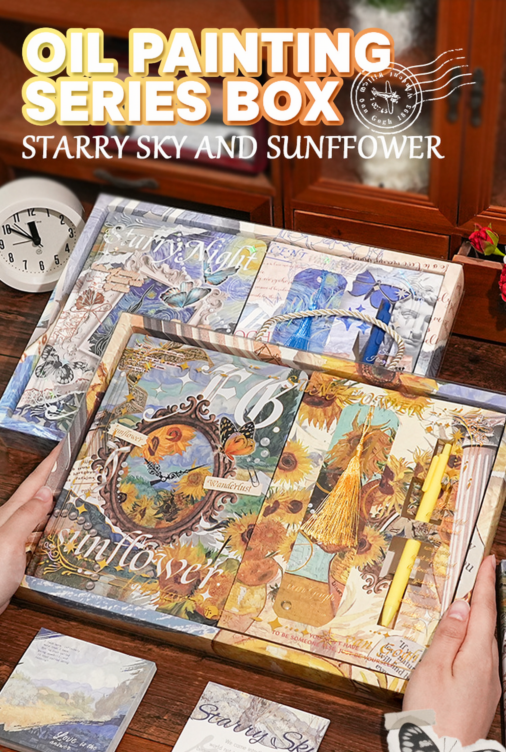 Oil painting series gift box featuring Starry Sky and Sunflower themes