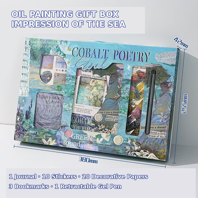 Impression of the Sea oil painting gift box with journal, stickers, decorative papers, bookmarks and gel pen
