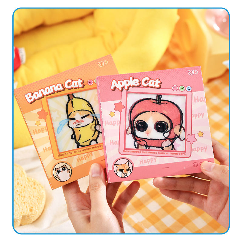 Banana Cat and Apple Cat student notes with colorful cartoon covers