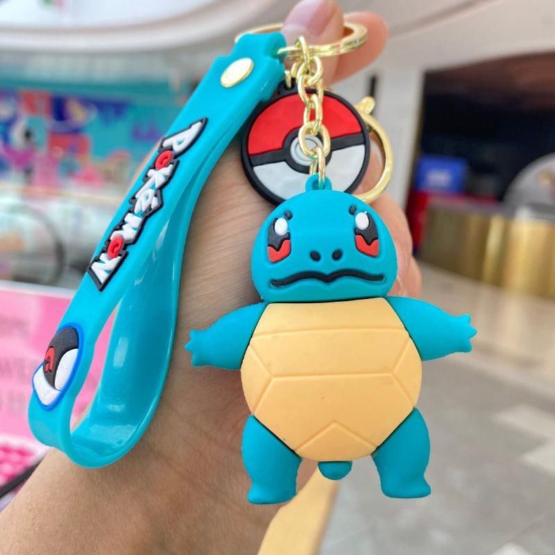 Blue cartoon creature silicone keychain with attached strap