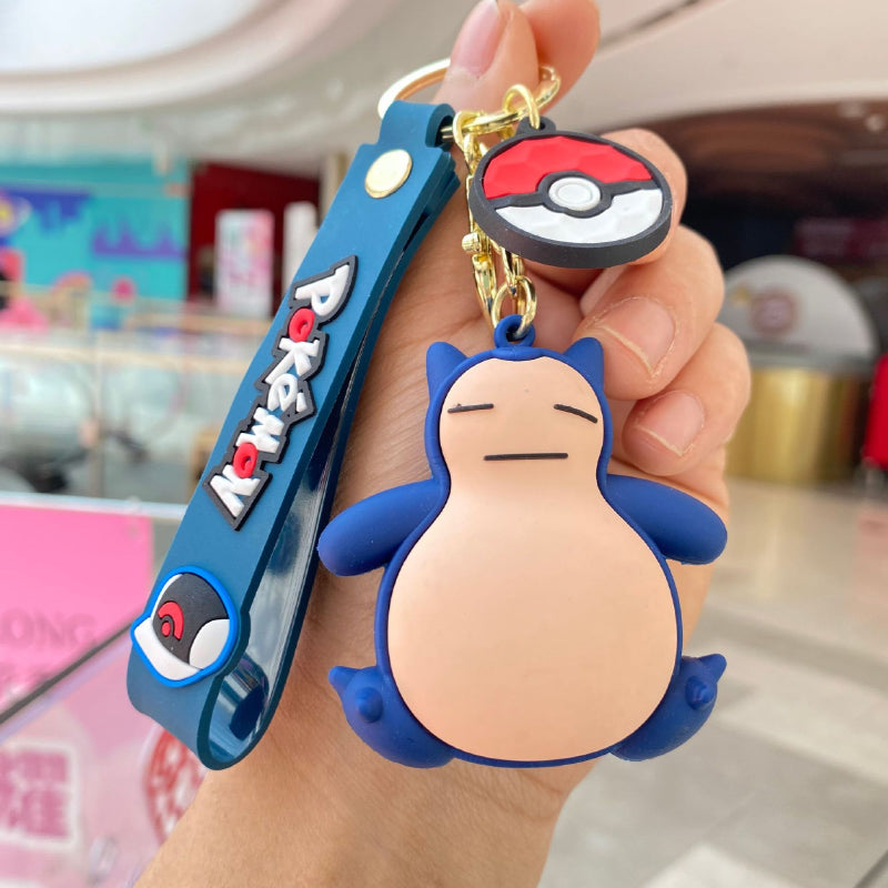 Blue silicone creature keychain with wrist strap and metal ring