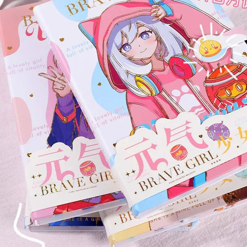 Close-up of Brave Girl kawaii anime notebook showing premium hardcover artwork and magnetic buckle strap