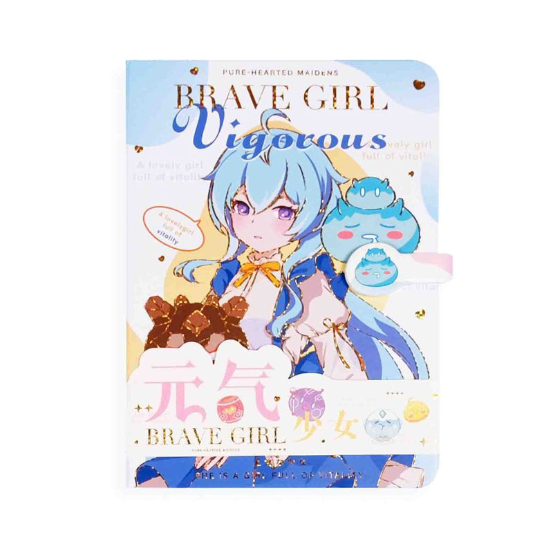 Blue Brave Girl kawaii magnetic buckle notebook featuring a cute anime girl cover with durable hardcover for journaling and note-taking.