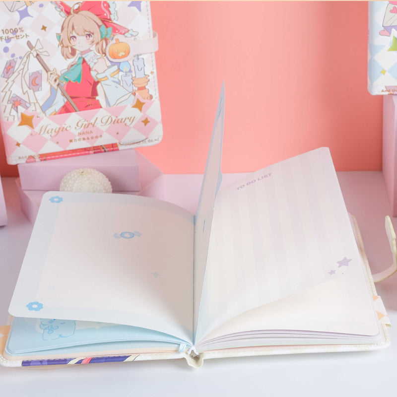 Inner pages of the Brave Girl kawaii magnetic notebook featuring smooth paper for journaling, planning, and notes