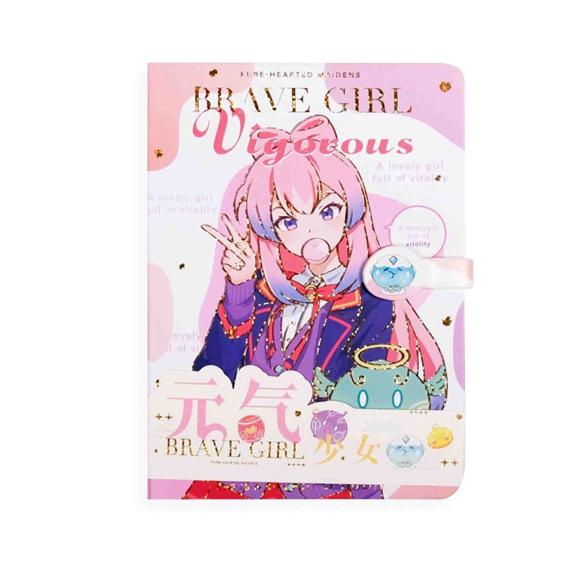 Purple Brave Girl kawaii anime journal with magnetic buckle closure and pastel hardcover for writing, planning, and creative journaling.
