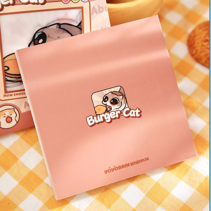 Burger Cat student notes back cover with matching cartoon design