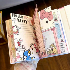 Pink cartoon cat hollow-out trifold notebook with magnetic closure