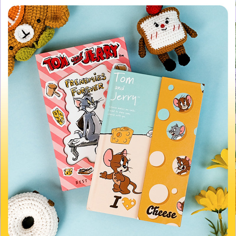 B6 tri fold notebook available in two playful cat and mouse themed cover designs