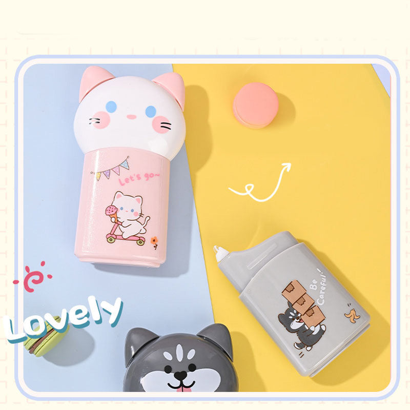 Cat and puppy correction tape dispensers in pastel colors