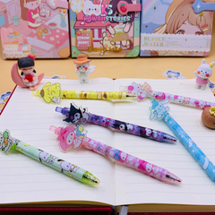 Cute acrylic patch gel pens displayed on an open notebook