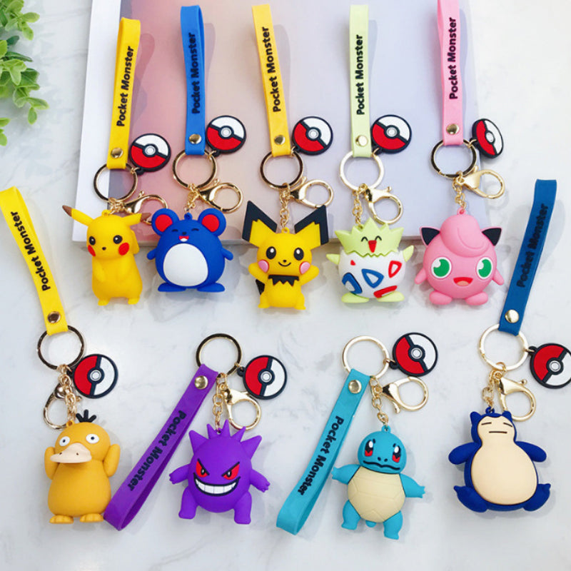 Colorful silicone character keychains with wrist straps and metal rings