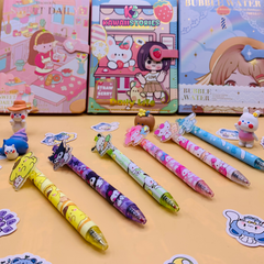 Set of colorful acrylic patch gel pens with cute cartoon toppers