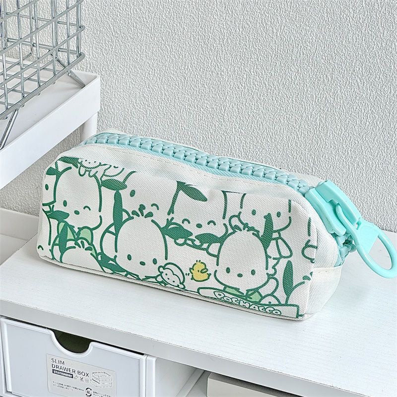Cute cartoon canvas pencil case with oversized zipper and large capacity for school and office stationery