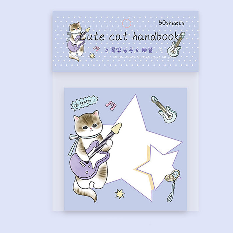 Cute cat guitar message notebook with purple musical theme