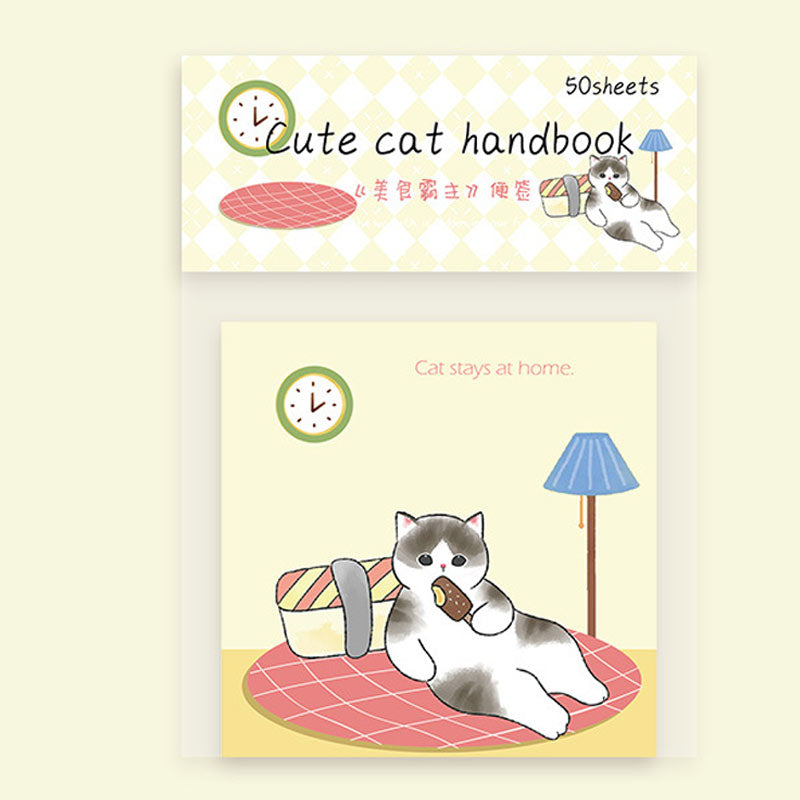Cat-themed message notebook with cozy home illustration and 50 sheets