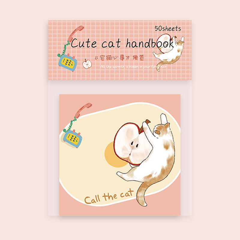 Peach cute cat message notebook with phone and sleeping cat artwork
