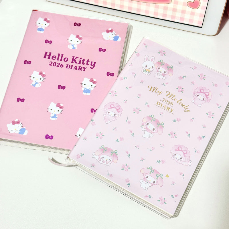 Cute character themed 2026 weekly planners in pastel colors with decorative covers