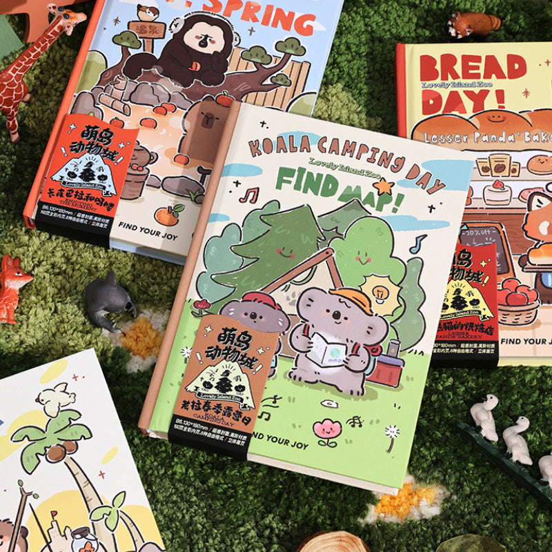 Cute Island Animal City B6 hardcover diary available in Relax Go, Hot Spring, Bread Day, and Koala Camping Day designs