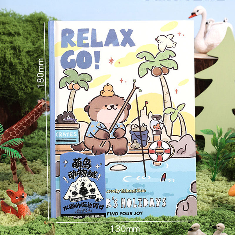 Cute Island Animal City B6 hardcover diary with Relax Go bear cover and tropical holiday theme