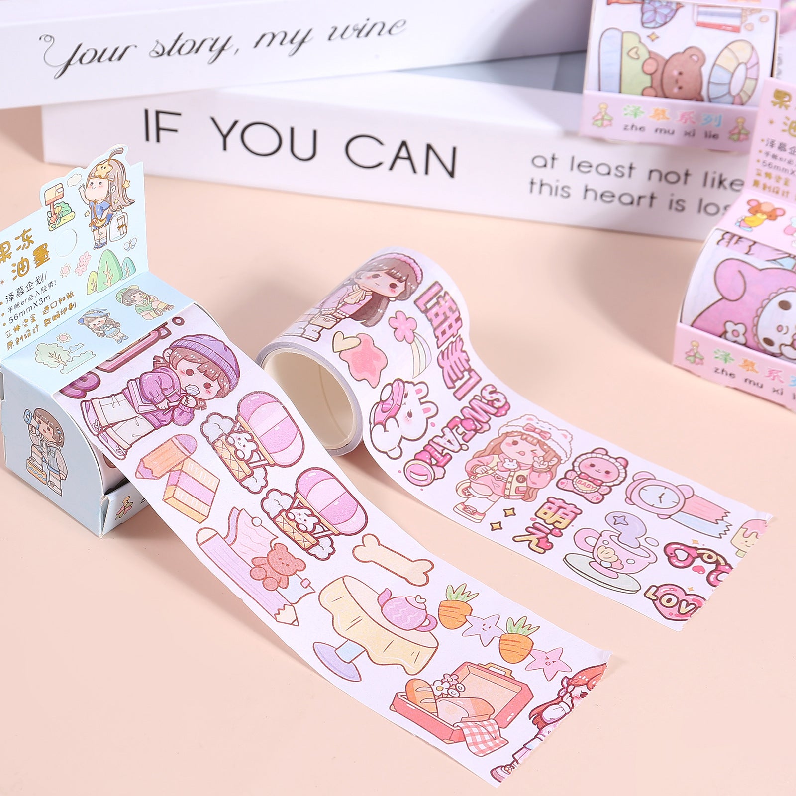 Cute jelly ink tape sticker roll with pastel decorative designs for journals, planners, scrapbooks, notebooks, and paper crafts