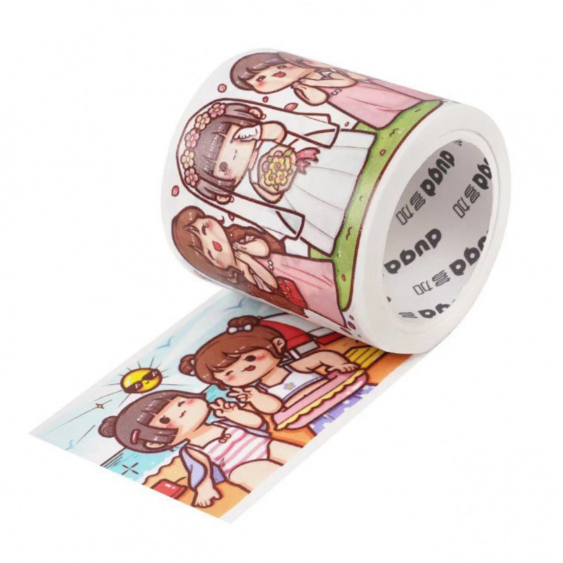 Decorative paper sticker roll with colorful cartoon style scenes for planners, journals, notebooks, and scrapbooks