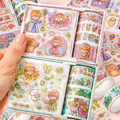 Fairy and princess washi tape stickers with floral, butterfly, and storybook artwork