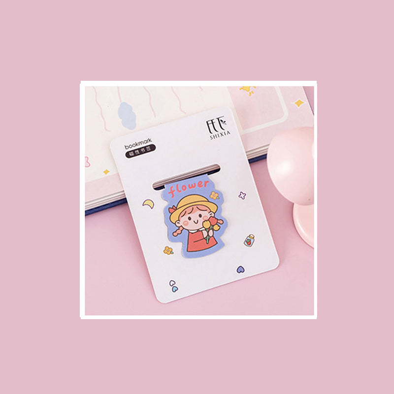 Flower Girl Kawaii Cartoon Magnetic Bookmark, Bookmarks