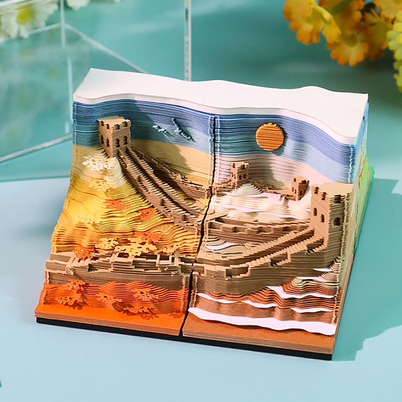 3D paper sculpture note pad featuring a colorful four-season landscape