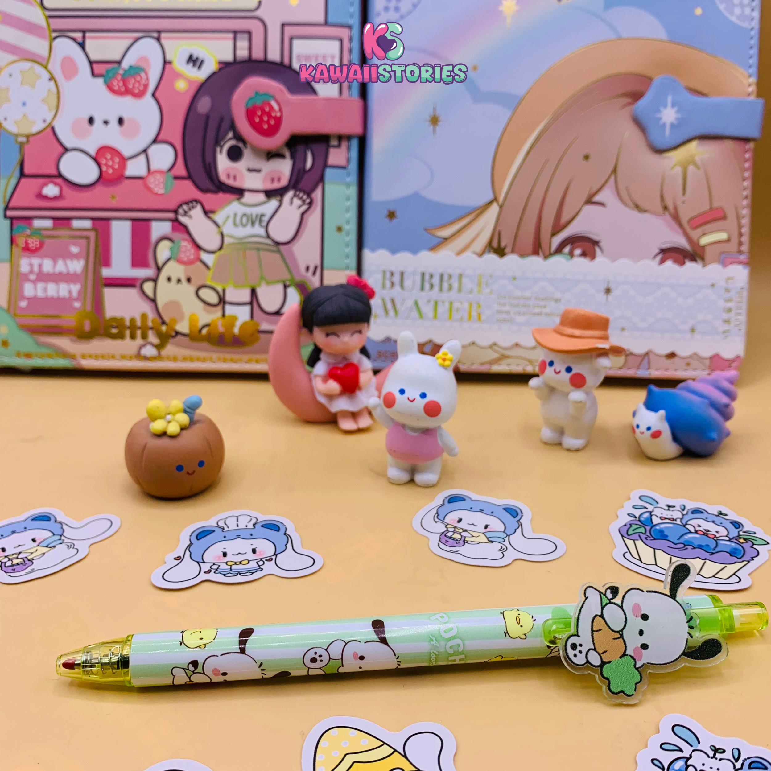 Green acrylic patch gel pen with cute puppy character topper