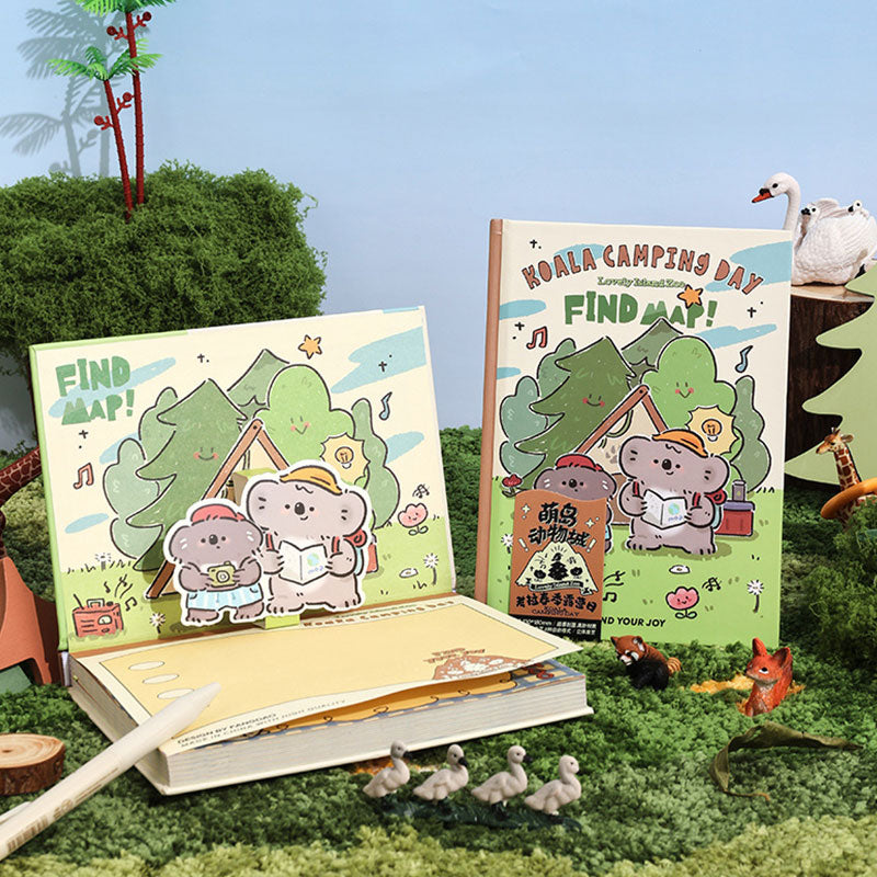 Koala Camping Day B6 hardcover diary with colorful writing pages and bookmark ribbon