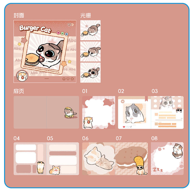 Meow Gate Forever Cartoon Theme Student Notes available in Burger Cat, Keyboard Cat, Apple Cat, and Banana Cat designs