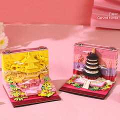 Mini 3D scenic memo paper featuring a detailed architectural display