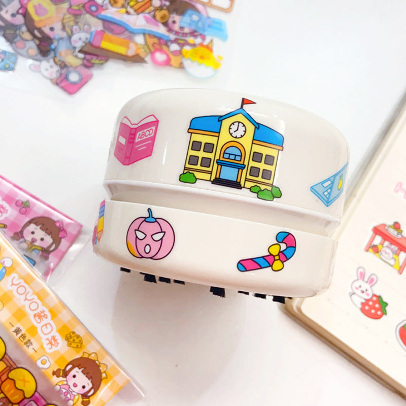 Mini storage box decorated with waterproof cartoon PET stickers for organizing stationery and small accessories.