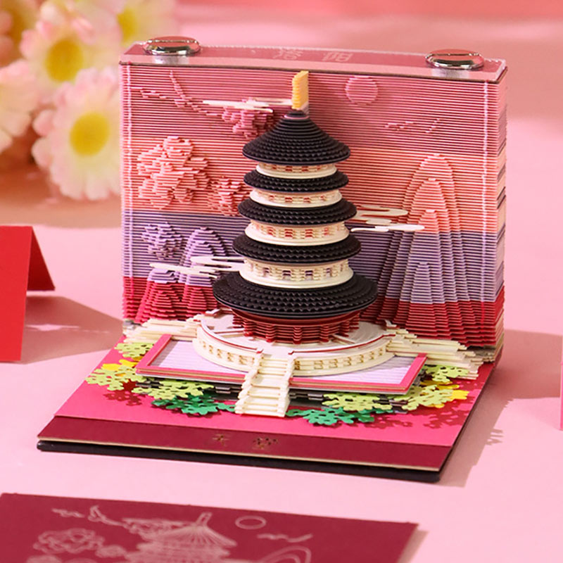 Miniature landmark memo paper with  detailed paper-cut scenery