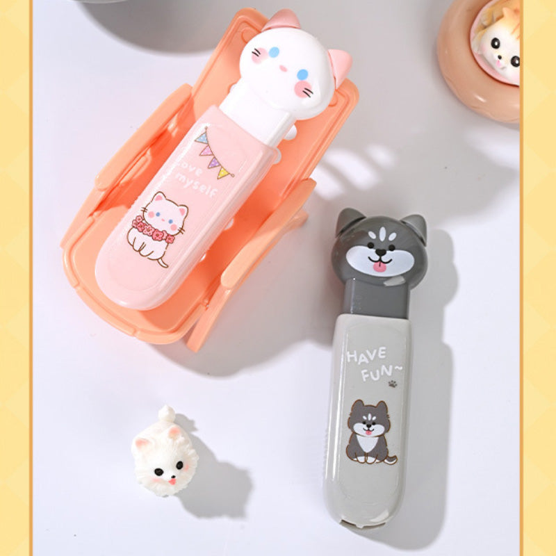 Pink cat correction tape dispenser with a cute cat design