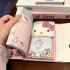 Pink cartoon cat hollow-out trifold notebook with magnetic closure