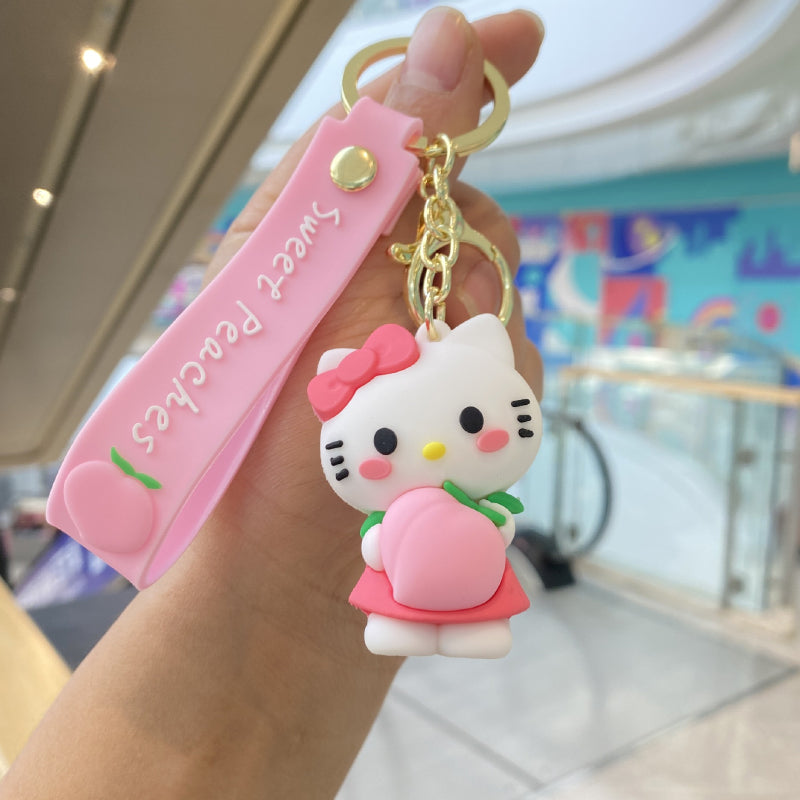 Pink cartoon character keychain with soft rubber pendant