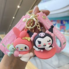 Pink character keychain set with cute soft rubber pendants