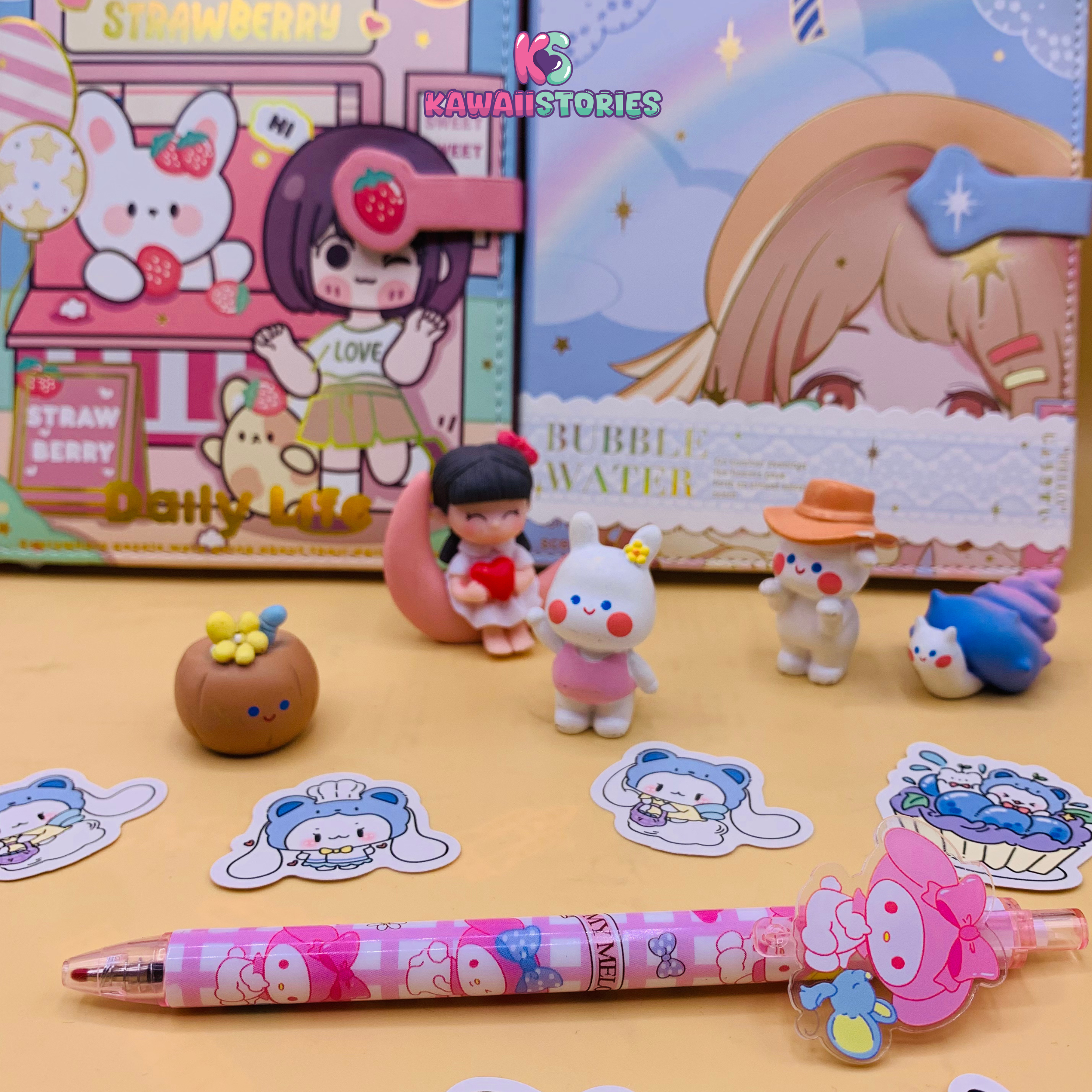 Pink bunny acrylic patch gel pen with acrylic character topper
