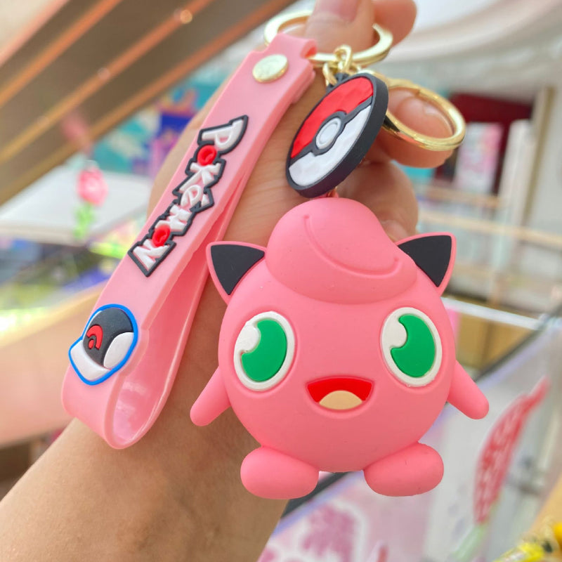 Pink soft silicone creature keychain with round ring charm