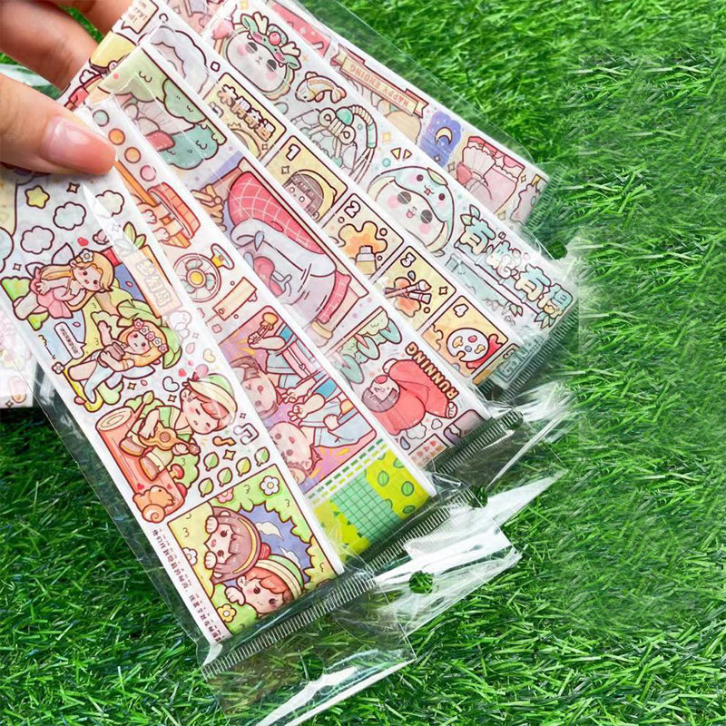 Decorative sticker rolls packed in clear storage bags with colorful designs for journals, planners, and paper craftstickers