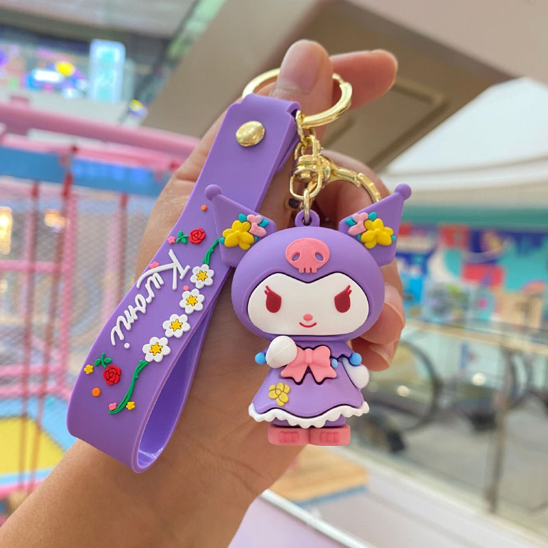 Purple floral 3D doll keychain with pastel details