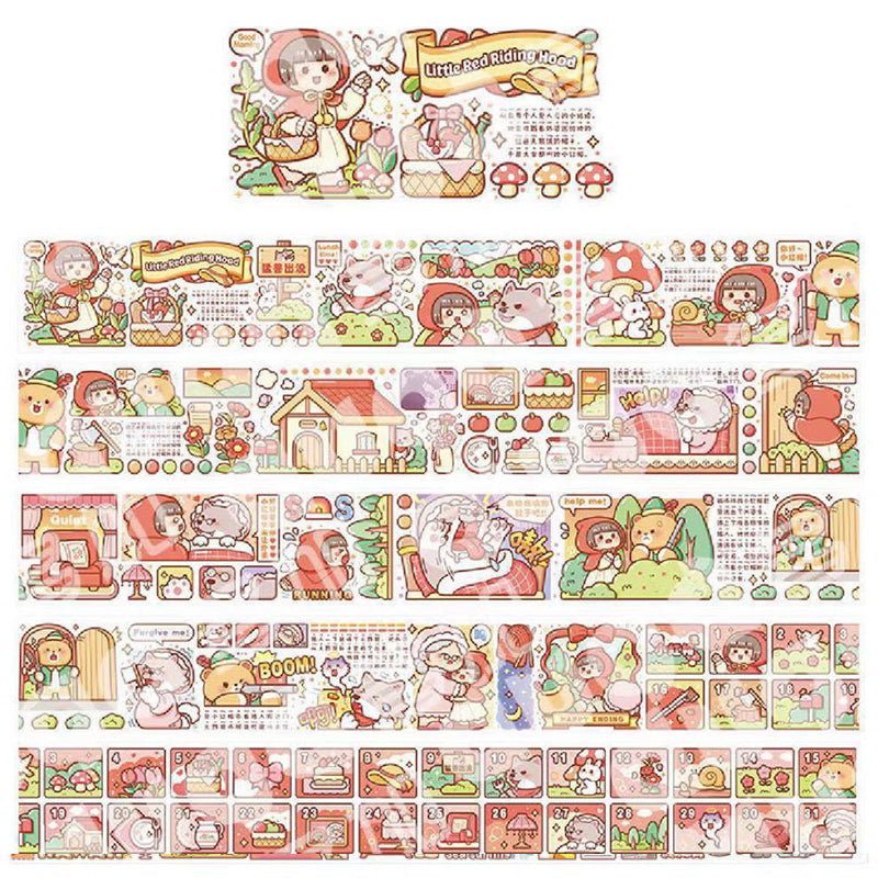 Storybook inspired decorative sticker roll with woodland scenes, homes, mushrooms, and journal decorations