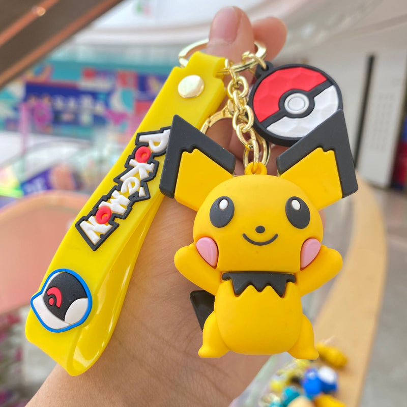 Yellow soft silicone creature keychain with decorative ring charm